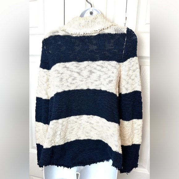 FREE PEOPLE Coat of Arms Jacket Cardigan Sweater Nautical Navy Ivory Coatigan - Picture 8 of 13